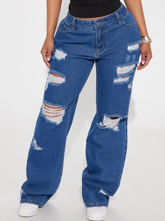 Fashion Nova Denim - Fashion Nova Blue Distressed Wide-Leg Jeans